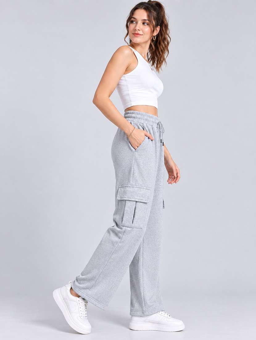 Women Solid High Rise Relaxed Fit Cargo - 22718729 -  Standard Image - 3