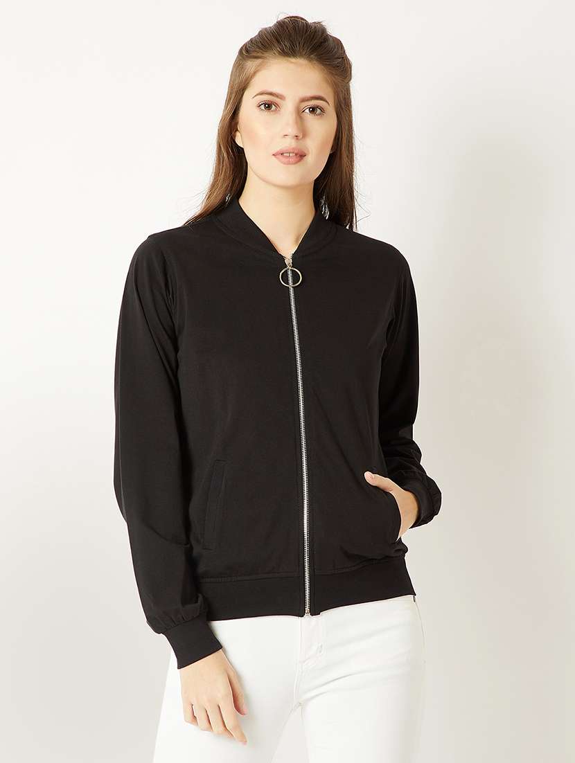 women solid long sleeves regular jacket