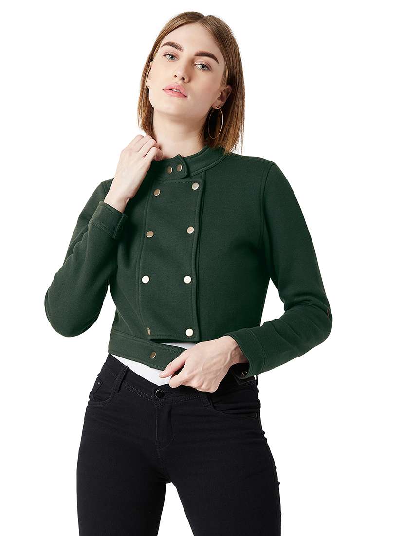 women solid long sleeves regular coat