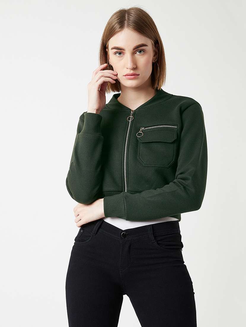 women solid long sleeves regular jacket