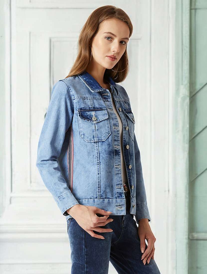 women solid long sleeves denim jacket