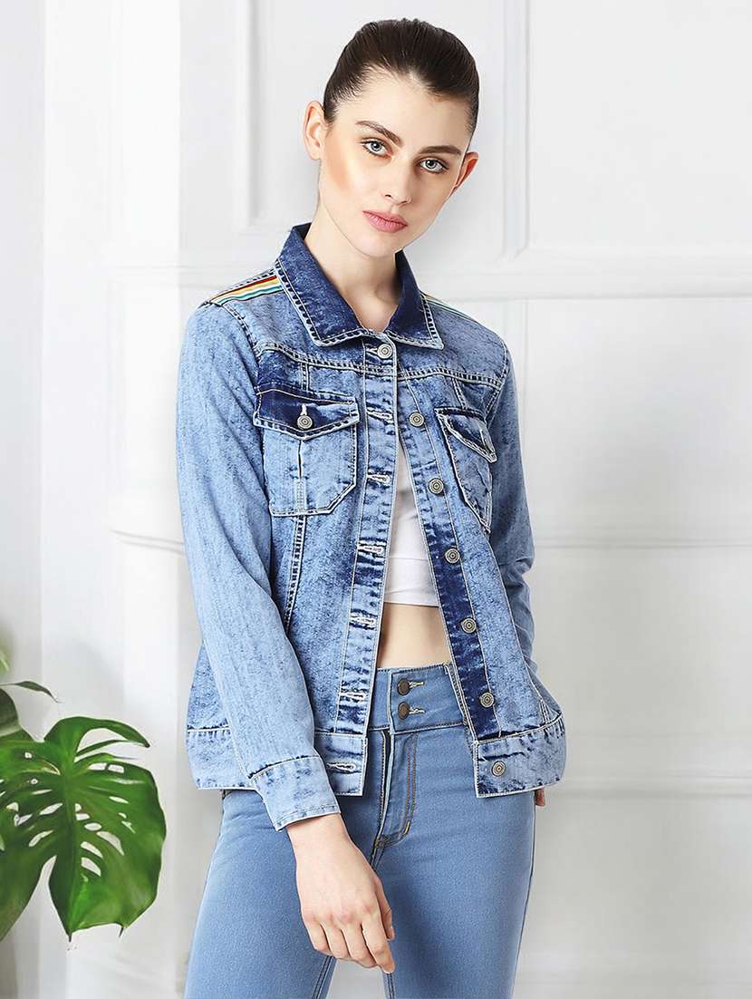 women solid long sleeves denim jacket