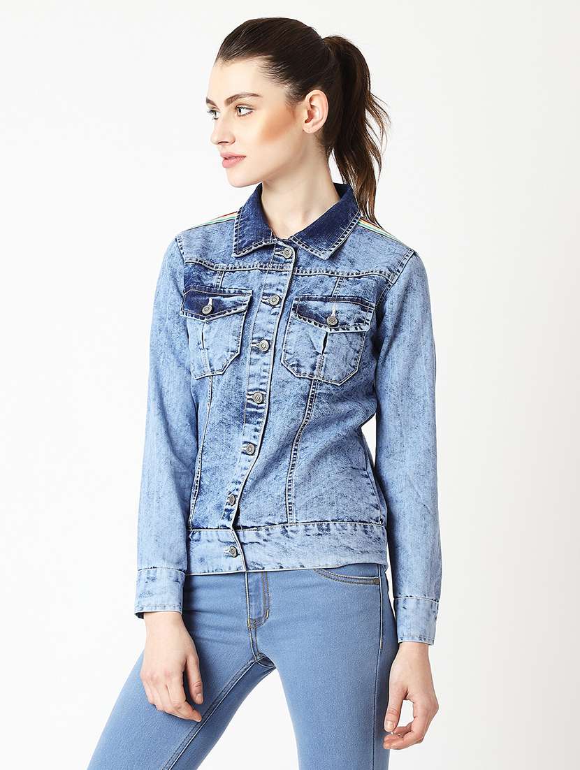 Women Solid Long Sleeves Denim Jacket - 22719322 -  Standard Image - 3
