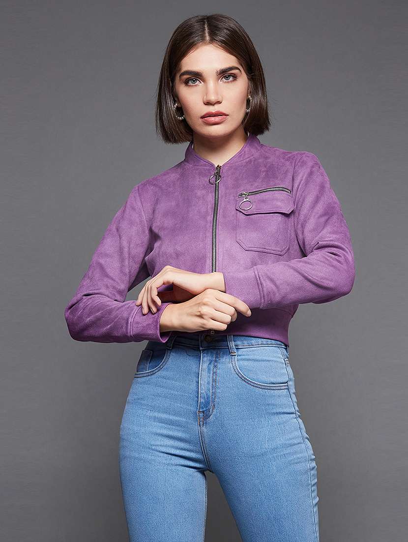 women solid long sleeves regular jacket