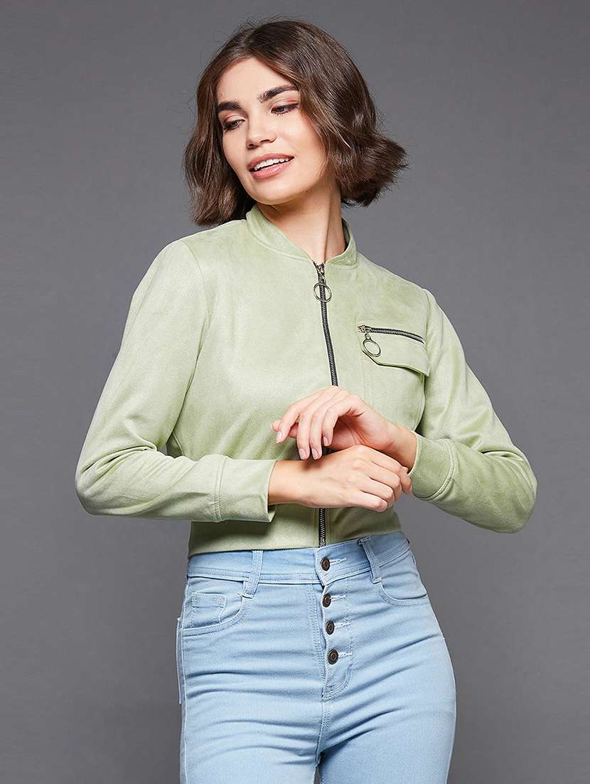 women solid long sleeves regular jacket