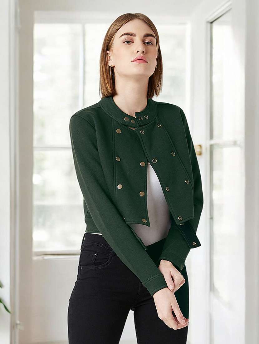 women solid long sleeves regular coat