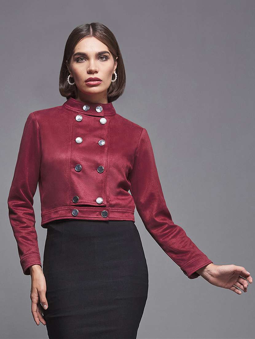 women solid long sleeves regular coat