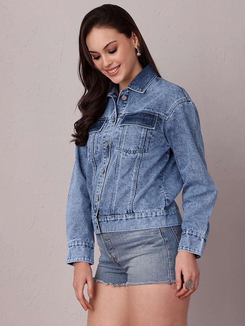 Women Solid Long Sleeves Denim Jacket - 22719377 -  Standard Image - 3