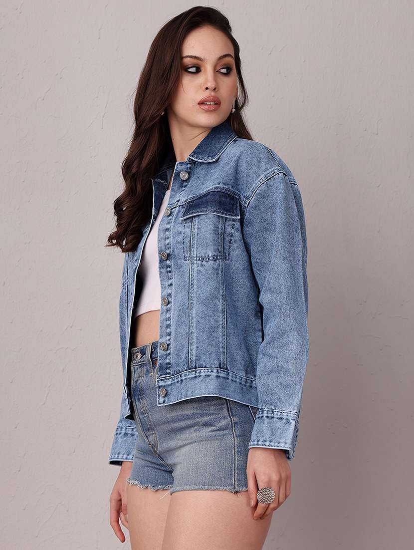 Women Solid Long Sleeves Denim Jacket - 22719377 -  Standard Image - 5