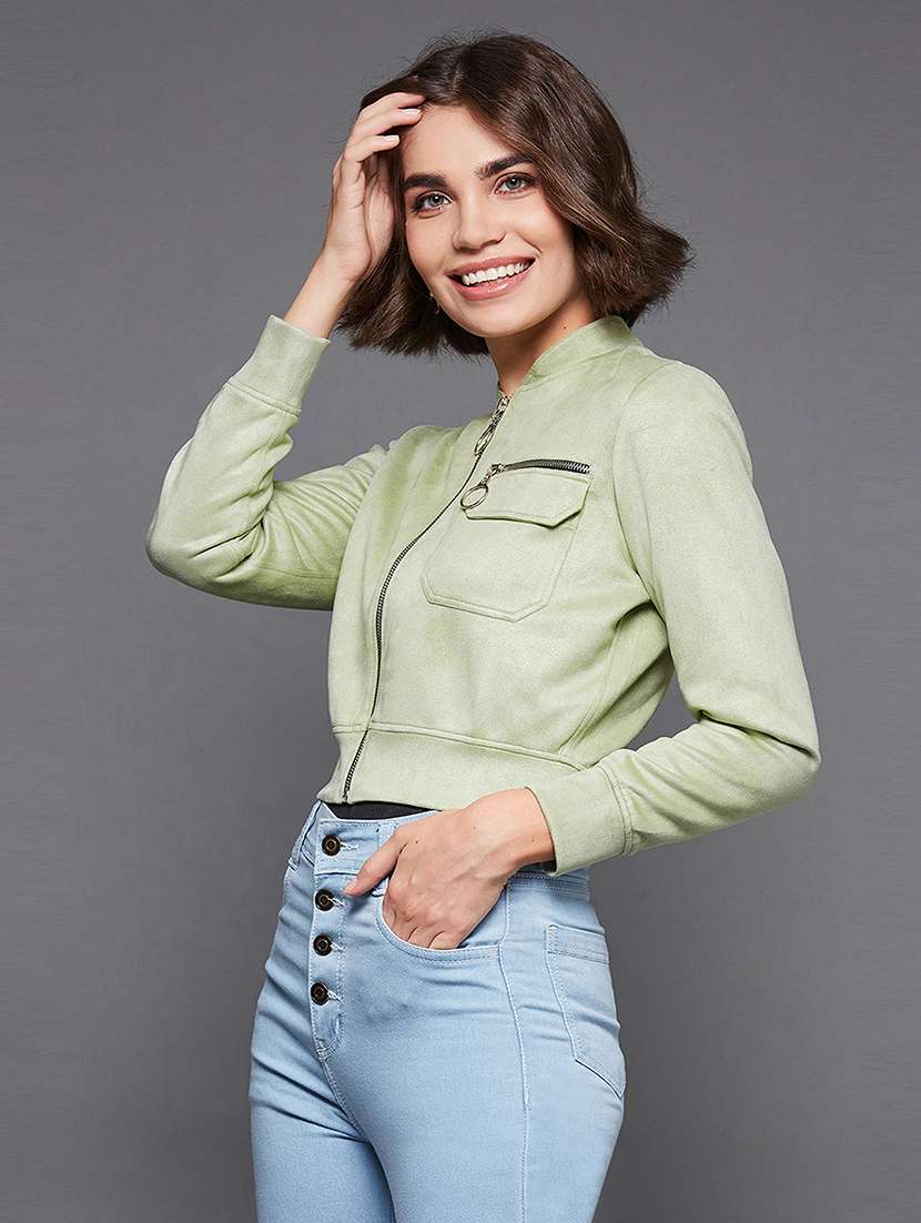 women solid long sleeves regular jacket