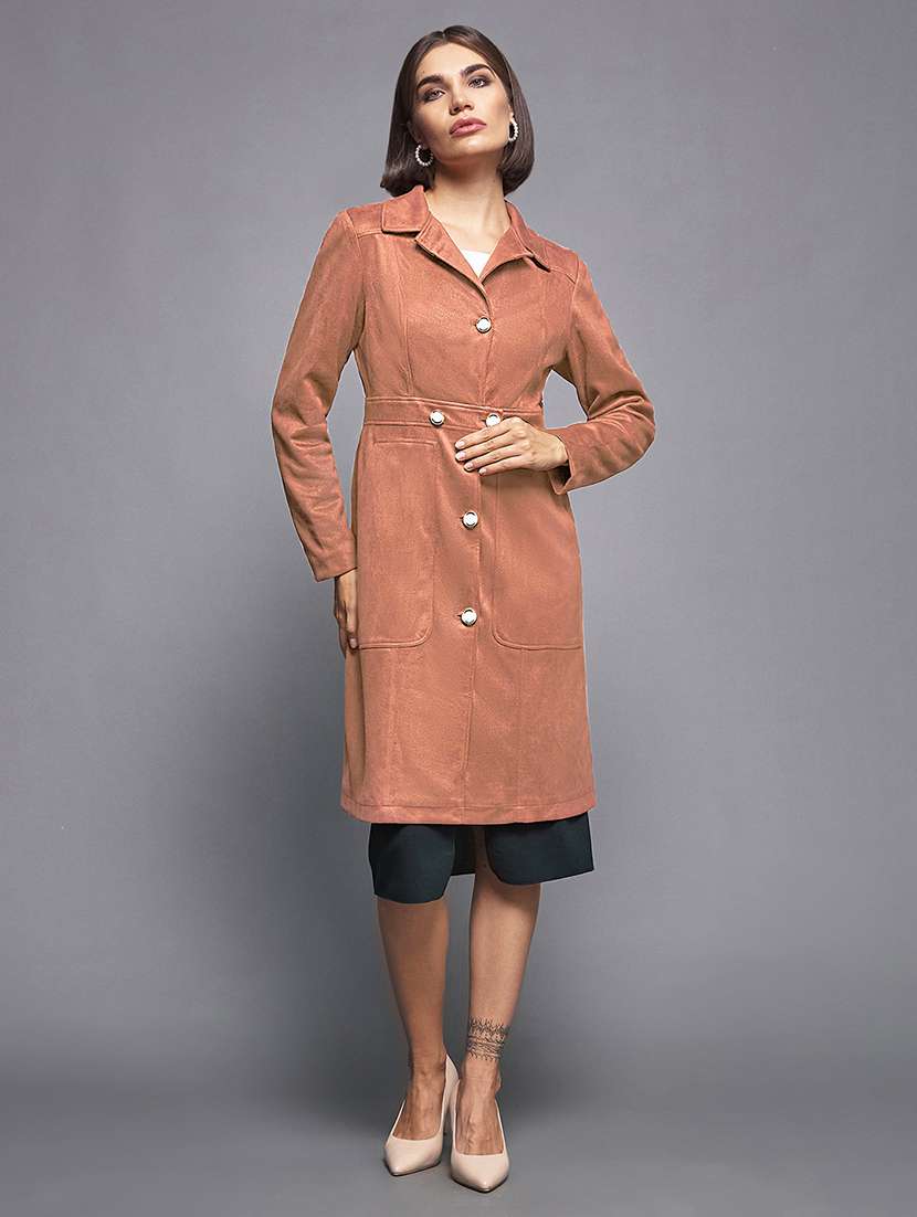 women solid long sleeves overcoat