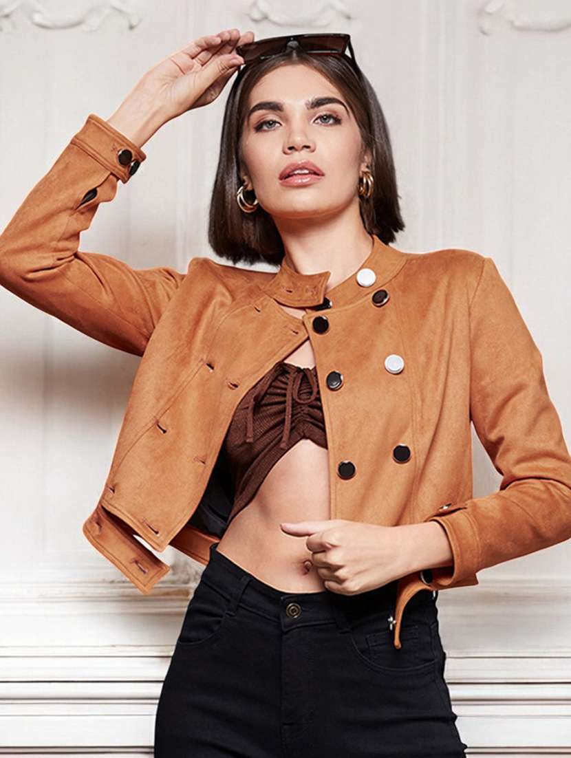 women solid long sleeves regular jacket