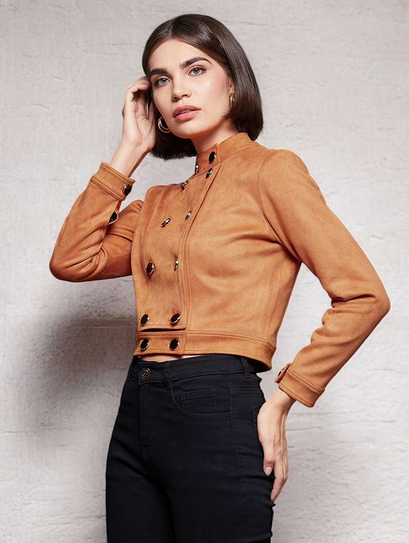 women solid long sleeves regular jacket