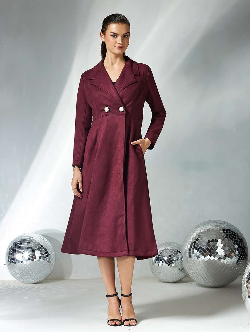 women solid long sleeves trench coat