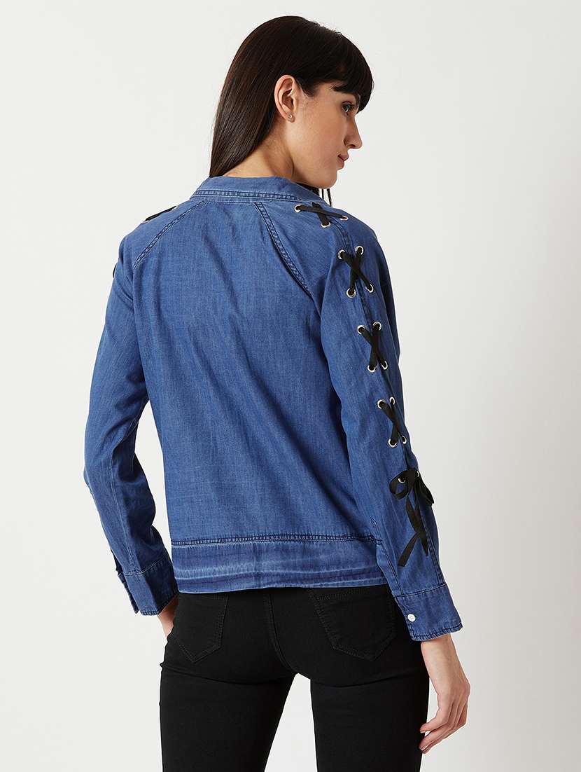Women Solid Long Sleeves Denim Jacket - 22719460 -  Standard Image - 3