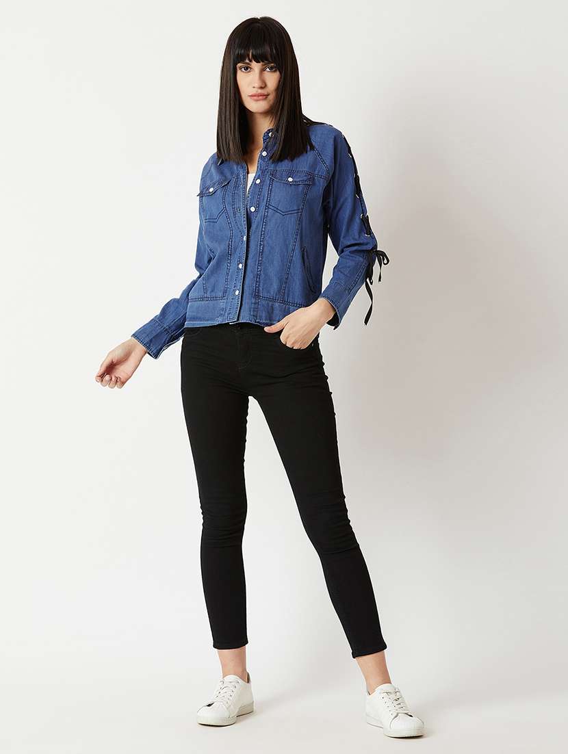 Women Solid Long Sleeves Denim Jacket - 22719460 -  Standard Image - 5