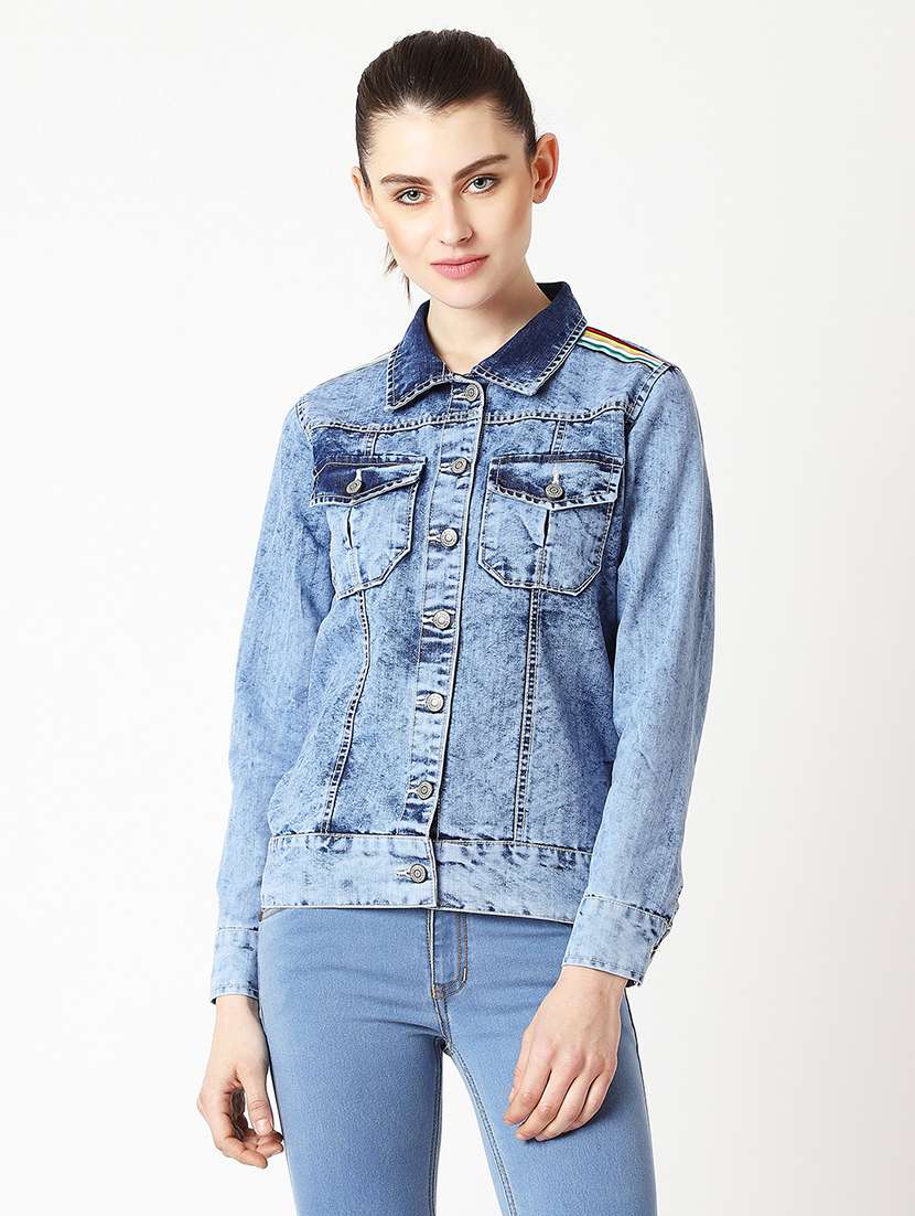 women solid long sleeves denim jacket
