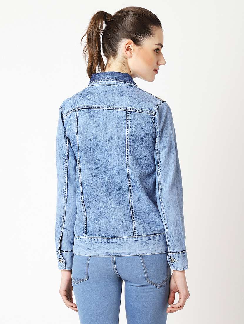 Women Solid Long Sleeves Denim Jacket - 22719461 -  Standard Image - 3