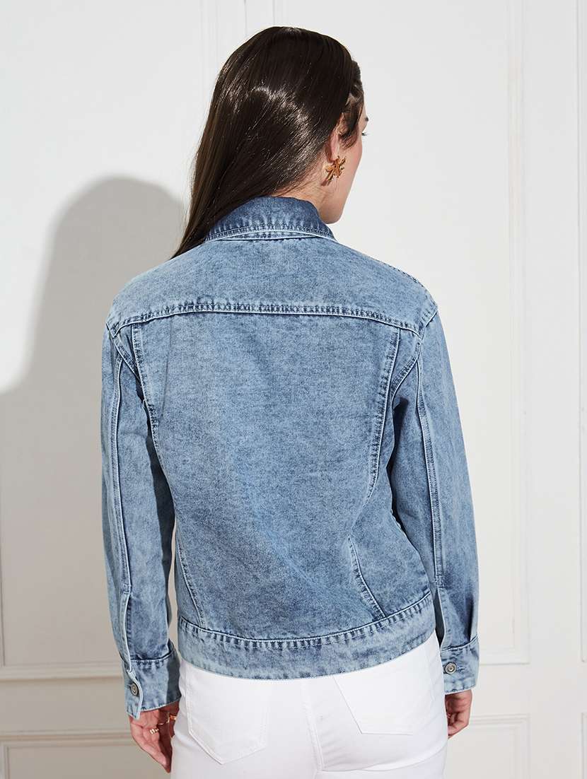 Women Solid Long Sleeves Denim Jacket - 22719466 -  Standard Image - 3