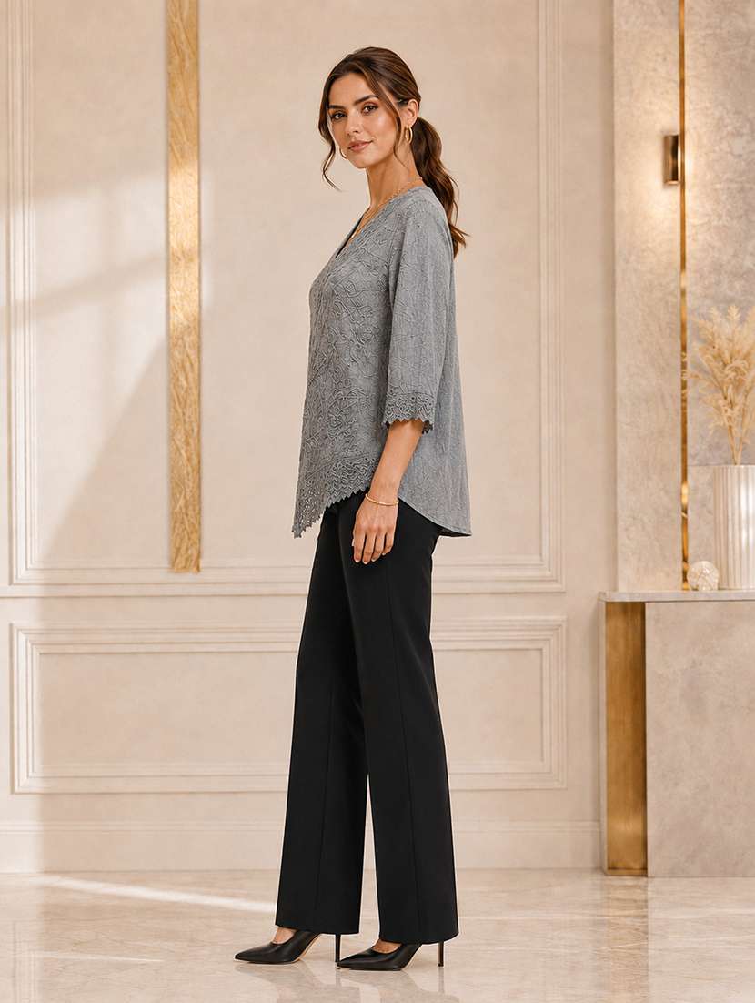 Women Embroidered Three Quarter Sleeves Regular Top - 22719480 -  Standard Image - 3