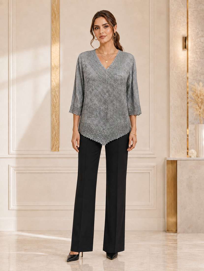 Women Embroidered Three Quarter Sleeves Regular Top - 22719480 -  Standard Image - 5