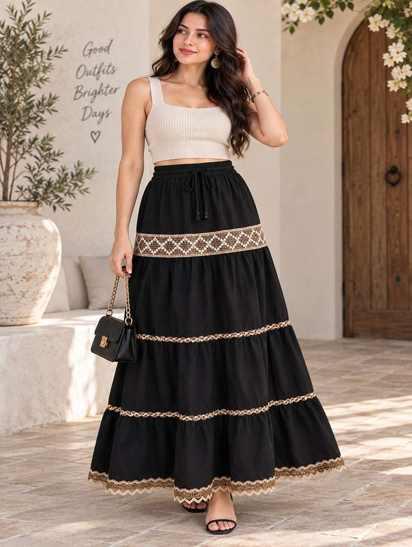 women embellished high rise tiered skirt