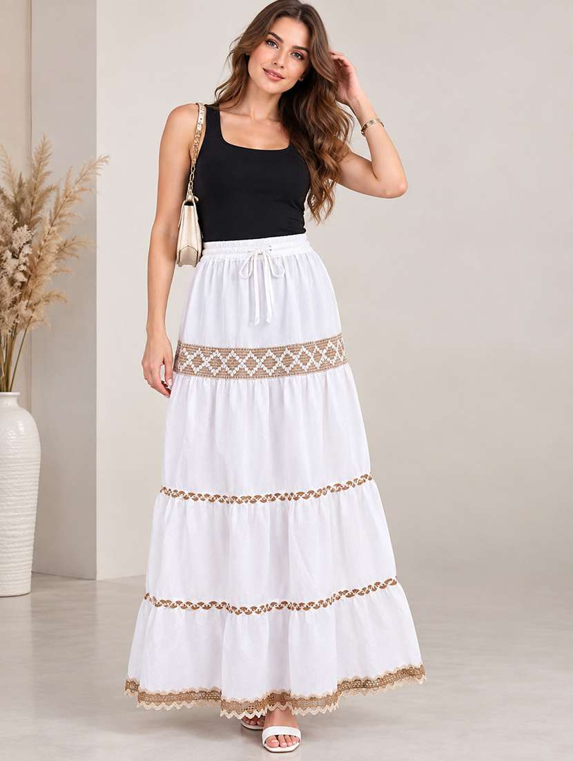 women embellished high rise tiered skirt