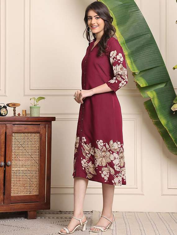 Women Printed Three Quarter Sleeves A-line Dress - 22719499 -  Standard Image - 3