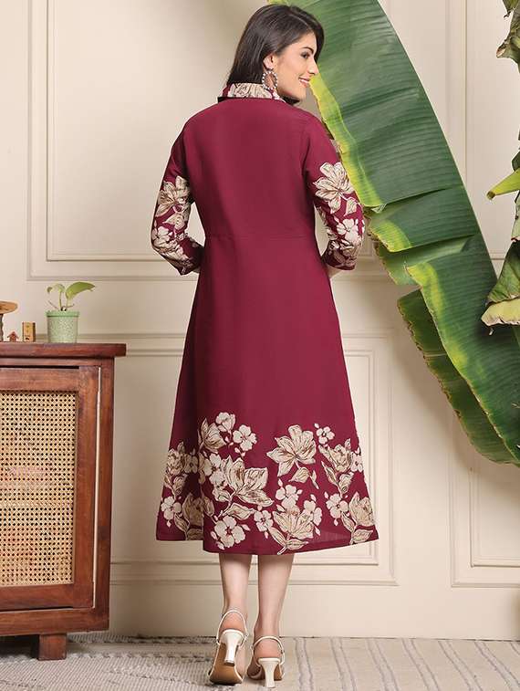 Women Printed Three Quarter Sleeves A-line Dress - 22719499 -  Standard Image - 5