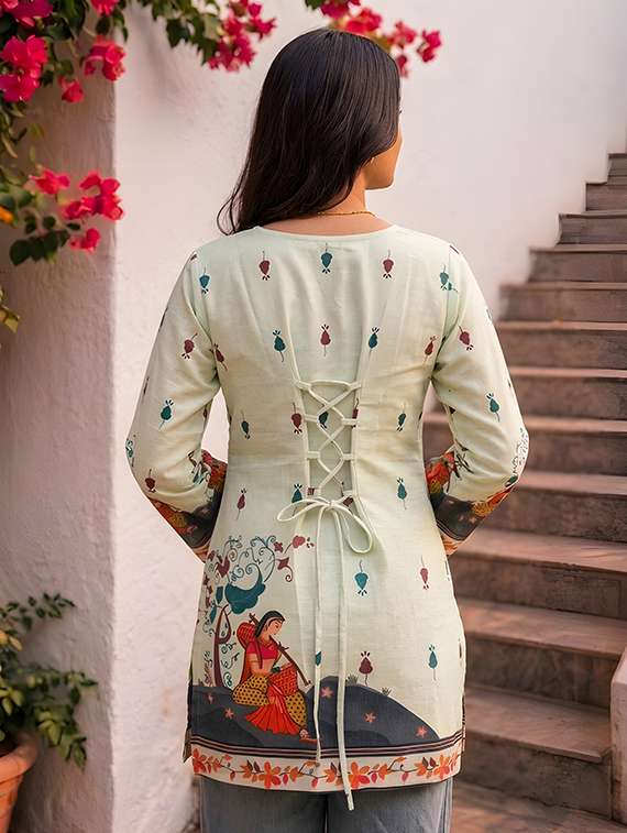 Women Printed Three Quarter Sleeves Straight Kurti - 22719502 -  Standard Image - 3