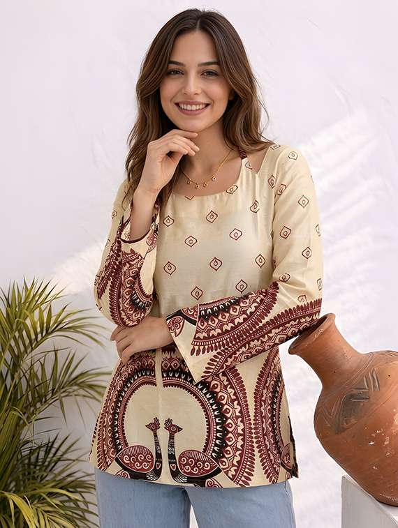 Women Printed Long Sleeves Straight Kurti - 22719503 -  Standard Image - 3