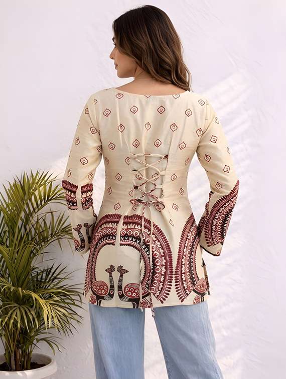 Women Printed Long Sleeves Straight Kurti - 22719503 -  Standard Image - 5