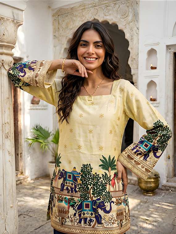 Women Printed Long Sleeves Straight Kurti - 22719504 -  Standard Image - 3