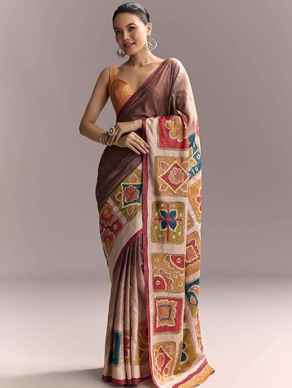 women printed embroidered saree with blouse
