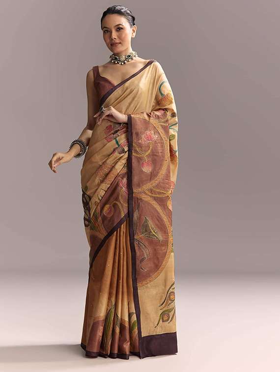women printed embroidered saree with blouse