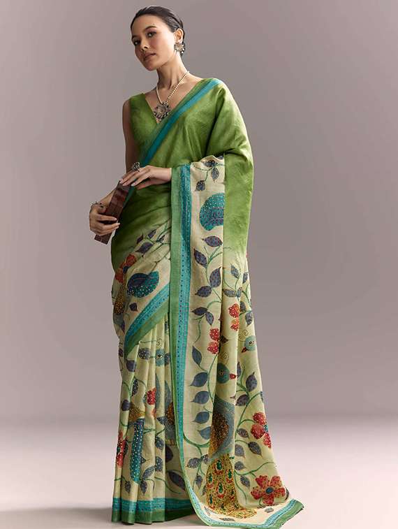 women printed embroidered saree with blouse