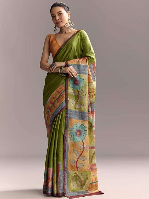 women printed embroidered saree with blouse