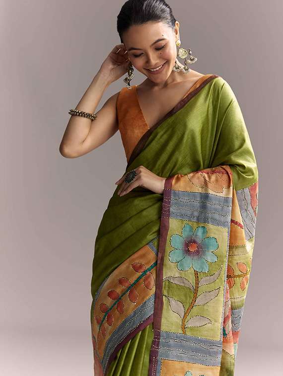 Women Printed Embroidered Saree With Blouse - 22719592 -  Standard Image - 3