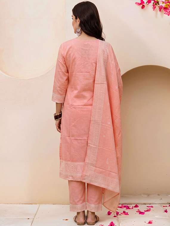 Women Embroidered Three Quarter Sleeves Kurta Pant Set With Dupatta - 22719612 -  Standard Image - 3