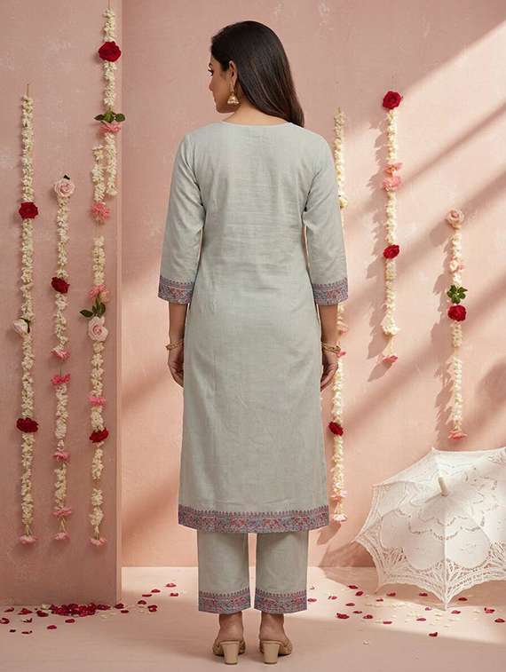 Women Self Design Three Quarter Sleeves Kurta Pant Set With Dupatta - 22719615 -  Standard Image - 3