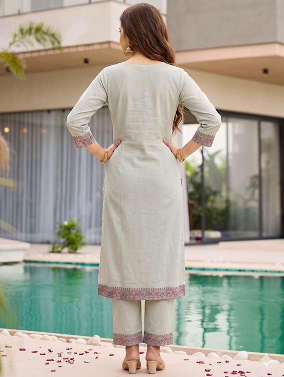 Women Self Design Three Quarter Sleeves Kurta Pant Set With Dupatta - 22719616 -  Standard Image - 3