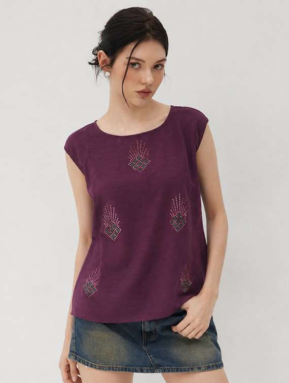 women embellished cap sleeves regular top