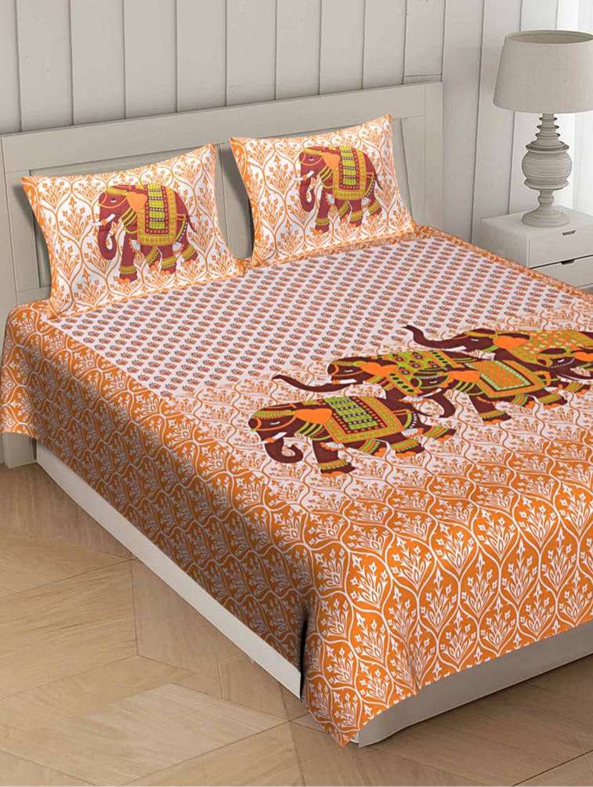 cotton printed elephant bedsheet with 2 pillow covers