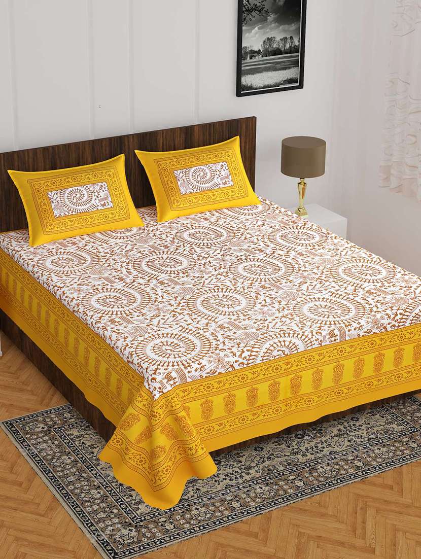  cotton printed double bedsheet with 2 pillow covers