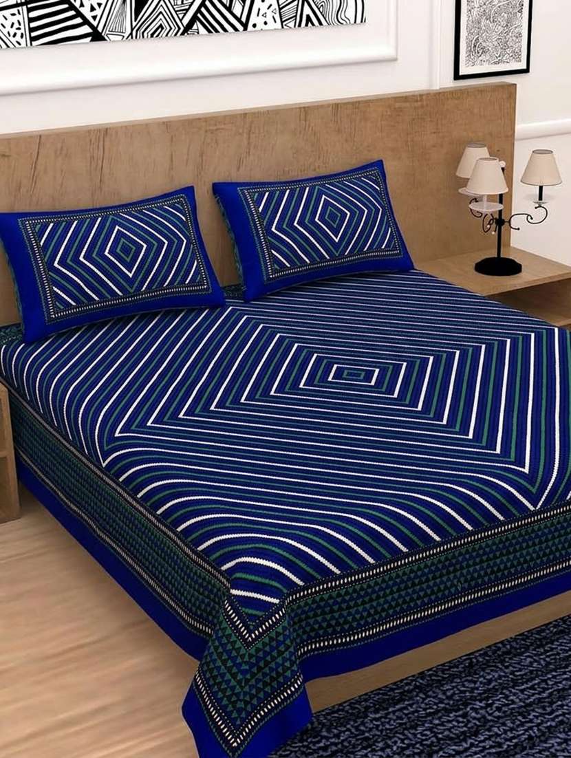 cotton printed bed sheet set with pillow covers