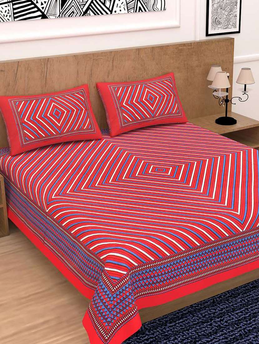 cotton printed geometric double bedsheet set