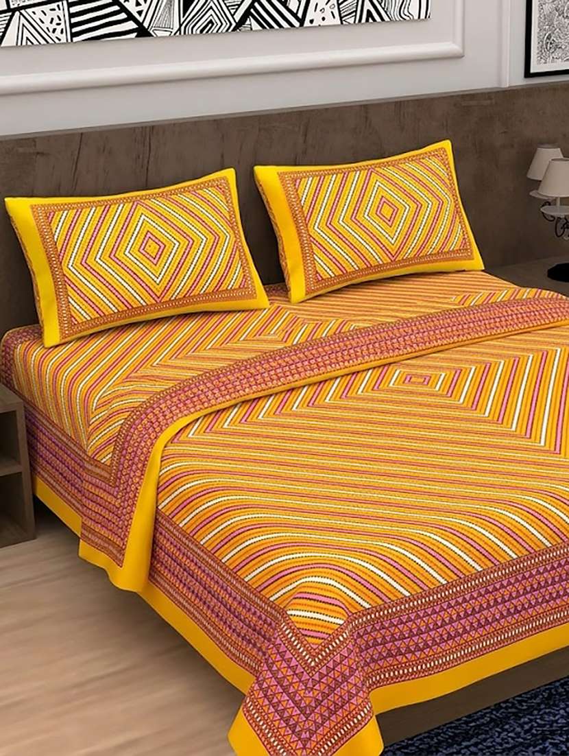 cotton printed double bedsheet with 2 pillow covers