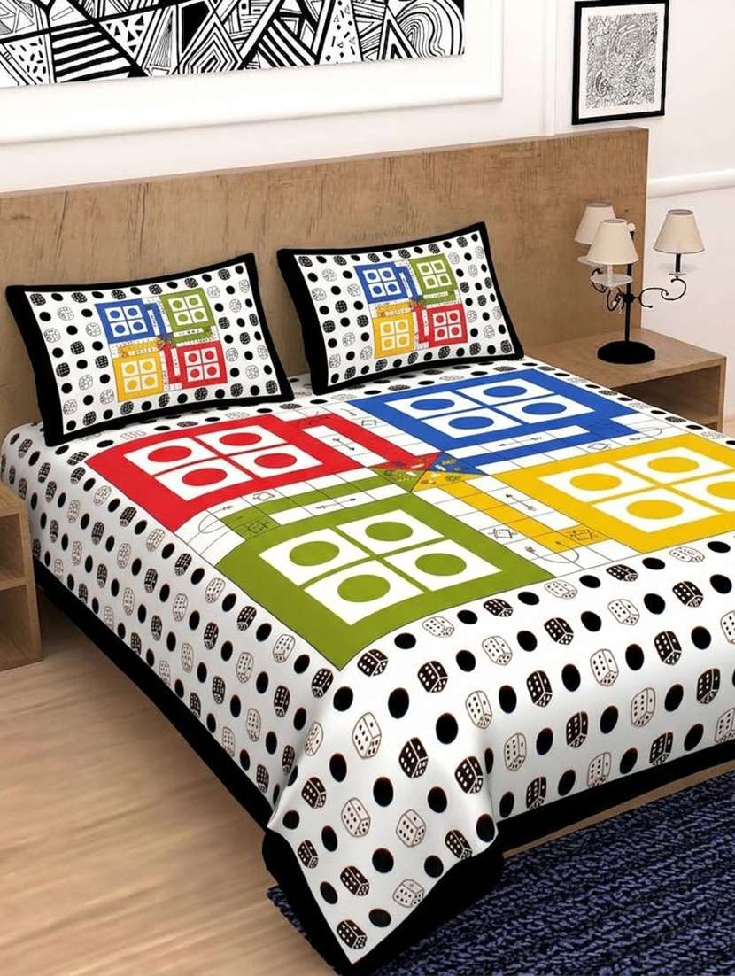 cotton printed bedsheet set with 2 pillow covers