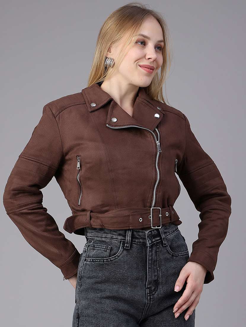 Women Solid Long Sleeves Biker Jacket - 22719706 -  Standard Image - 3