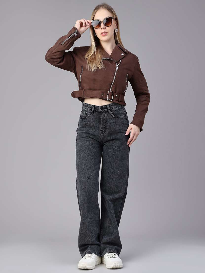Women Solid Long Sleeves Biker Jacket - 22719706 -  Standard Image - 5
